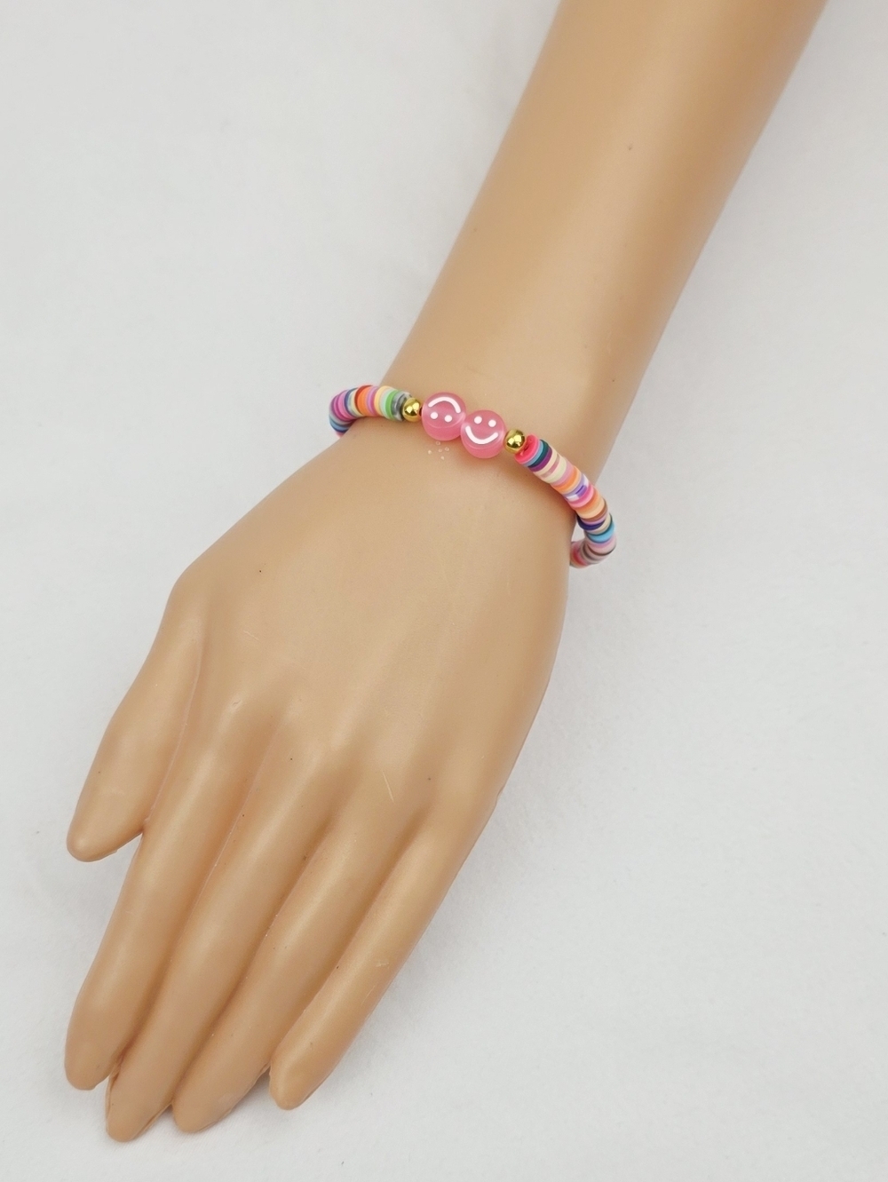 Handmade Clay Bead Multi Color Smiley Face  Bracelet